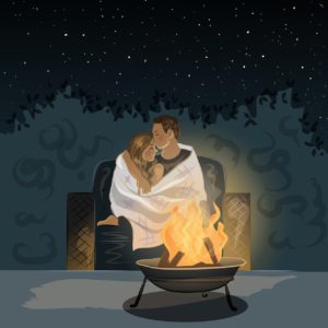 love, couple, campfire